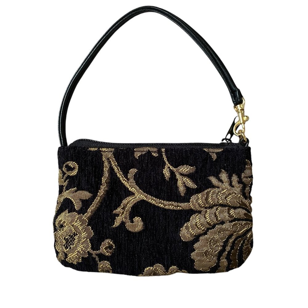 Women's black and gold zippered lined mini bag purse handbag accessories bags